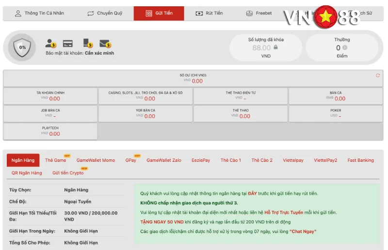 Hướng dẫn nạp tiền VN88